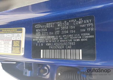 2025 Hyundai Elantra Se z USA, uszkodzony, nr VIN KMHLL4DG0SU937893